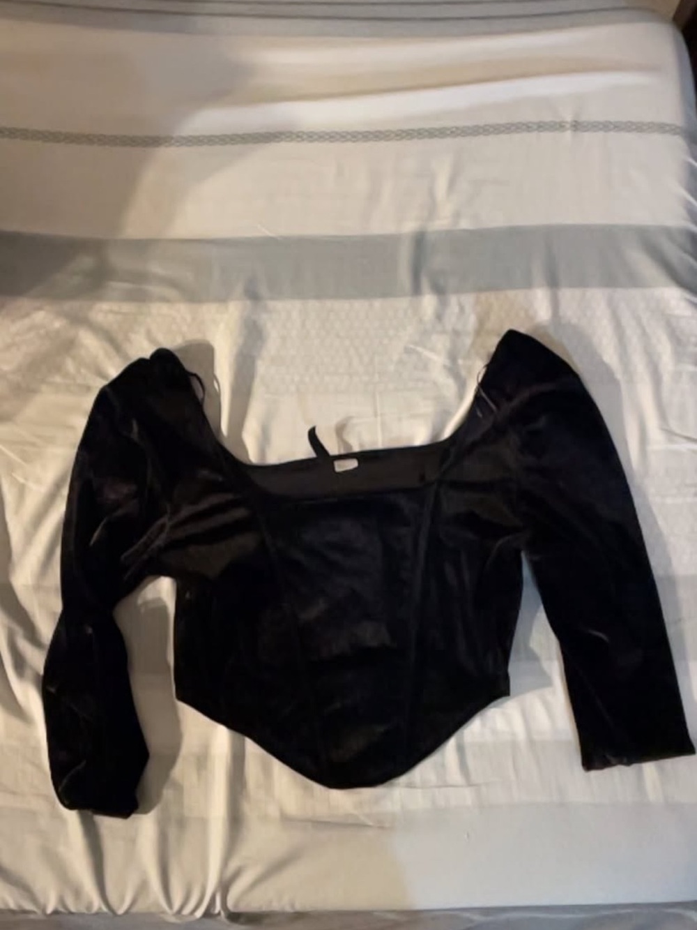H&M Black Velvet Long Sleeve Square Neck Crop Top